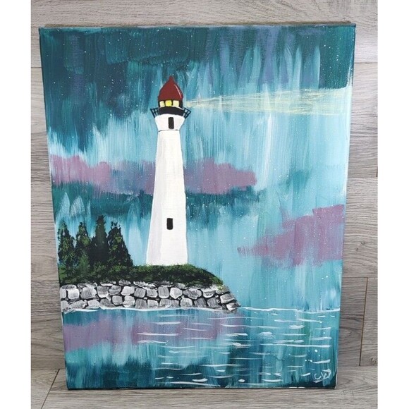 Lighthouse 16X20 Painting On Canvas Stretched Over Wood Frame, Unknown Artist - Picture 1 of 10